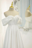 White Satin Long Prom Dress, Off the Shoulder Evening Dress HZ1024