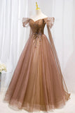 Off the Shouler Long Formal Dresses, A-Line Tulle Formal Evening Dress HZ1024