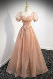 Cute Tulle Lace Long Prom Dresses, A-Line Evening Party Dresses HZ1024