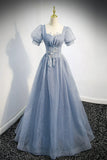 Cute Tulle Lace Long Prom Dresses, A-Line Evening Party Dresses HZ1024