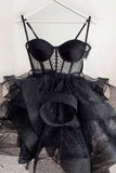Black Tulle Short Prom Dresses, A-Line Mini Party Dresses HZ1024