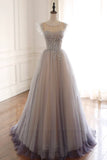 Cute Tulle Sequins Long Prom Dresses, A-Line Evening Dresses HZ1024