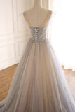 Cute Tulle Sequins Long Prom Dresses, A-Line Evening Dresses HZ1024
