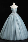 Blue Tulle Sequins Long Prom Dresses, A-Line Evening Dresses HZ1024