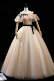 Champagne Tulle Long Prom Dresses, A-Line Princess Evening Dress HZ1024