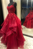 Red Lace Long Prom Dresses, Red Backless Formal Evening Dresses HZ1024