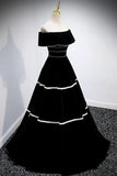 Black Velvet Long Prom Dresses, A-Line Off the Shoulder Evening Dresses HZ1024