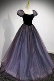Purple Velvet Tulle Long Prom Dresses, A-Line Evening Dresses HZ1024