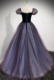 Purple Velvet Tulle Long Prom Dresses, A-Line Evening Dresses HZ1024