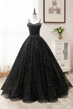 Black Tulle Long A-Line Long Prom Dresses, Black Evening Party Dresses HZ1024