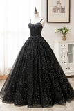 Black Tulle Long A-Line Long Prom Dresses, Black Evening Party Dresses HZ1024