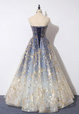 A-Line Strapless Tulle Long Prom Dresses, Cute Evening Party Dresses HZ1024