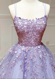 Purple Lace Long Prom Dresses, A-Line Backless Evening Dresses HZ1024