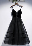 Black Velvet Tulle Short Prom Dresses, A-Line Party Dresses HZ1024