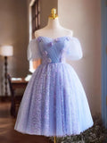 Lavender Appliques Sequins Party Dress, Beautiful A-Line Short Prom Dress HZ1024
