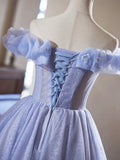 Lilac Tulle Knee Length Prom Dress, Lovely A-Line Off the Shoulder Evening Party Dress HZ1024