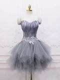 Gray Sweetheart Neck Short Prom Dress, A Line Party Dress with Feather HZ1024