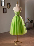 Beautiful Green Lace Flower Short Party Dress, Lovely Spaghetti Straps Sleeveless Backless Evening Dress HZ1024