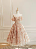 Cute Tulle Flower Short Prom Dress, Beautiful Off the Shoulder A-Line Evening Party Dress HZ1024
