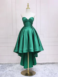 Green Satin High Low Party Dresses, Strapless Green Homecoming Dresses HZ1024