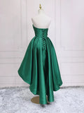 Green Satin High Low Party Dresses, Strapless Green Homecoming Dresses HZ1024