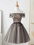 Cute Tulle Short Prom Dress with Flowers, Black Tulle Party Dress HZ1024
