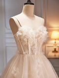 Champagne Spaghetti Strap Party Dress, Cute A-Line Evening Dress Homecoming Dress HZ1024