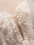 Champagne Tulle Sequins Short Prom Dress, Cute A-Line Homecoming Dress HZ1024