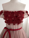 Cute Tulle Lace Short Prom Dress, Off the Shoulder Evening Dress HZ1024