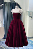 Burgundy Velvet Short Prom Dress, A-Line Party Dress with Pearls HZ1024