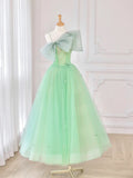 Green Tulle Short Prom Dress, A-Line Evening Dress with Bow HZ1024