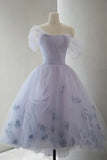 Purple Tulle Short Prom Dress, A-Line Off the Shoulder Party Dress HZ1024