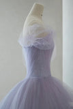 Purple Tulle Short Prom Dress, A-Line Off the Shoulder Party Dress HZ1024