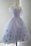 Purple Tulle Short Prom Dress, A-Line Off the Shoulder Party Dress HZ1024