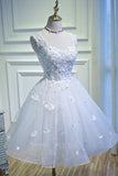 White Lace Short Prom Dress, White Mini Evening Party Dress HZ1024