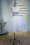 White Lace Short Prom Dress, White Mini Evening Party Dress HZ1024