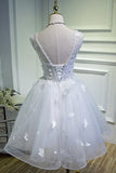 White Lace Short Prom Dress, White Mini Evening Party Dress HZ1024