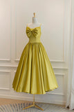 Yellow Satin Short Prom Dresses, Cute A-Line Bow Homecoming Dresses HZ1024