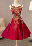 Cute Saitn Lace Short Prom Dresses, A-Line Party Dresses HZ1024
