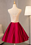 Cute Saitn Lace Short Prom Dresses, A-Line Party Dresses HZ1024