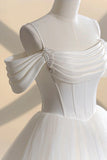 Ivory Tulle Off the Shoulder Formal Gown, Elegant A-Line Wedding Dress HZ1024