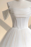 Ivory Tulle Off the Shoulder Formal Gown, Elegant A-Line Wedding Dress HZ1024