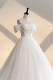 Ivory Tulle Off the Shoulder Formal Gown, Elegant A-Line Wedding Dress HZ1024