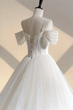 Ivory Tulle Off the Shoulder Formal Gown, Elegant A-Line Wedding Dress HZ1024