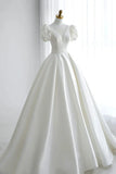 White V-Neck Satin Long Formal Dress, Wedding Formal Dress HZ1024