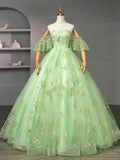 Light Green Tulle Floral Straps Long Formal Dress, Light Green Prom Dress HZ1024