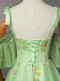 Light Green Tulle Floral Straps Long Formal Dress, Light Green Prom Dress HZ1024