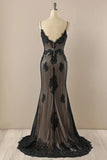 Black Mermaid Lace Straps Evening Dress Party Dress, Black Long Prom Dress HZ1024