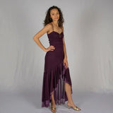 Dark Purple Spaghetti Straps Ruffles Vintage Long Prom Dress HZ1024