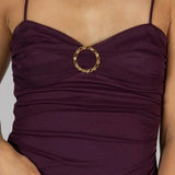 Dark Purple Spaghetti Straps Ruffles Vintage Long Prom Dress HZ1024